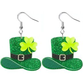 أقراط قوس قزح ذات قبعة خضراء لعيد القديس باتريك للنساء، أقراط متدلية للحظ السعيد، إكسسوارات زينة عيد القديس باتريك الأيرلندي. in Kuwait