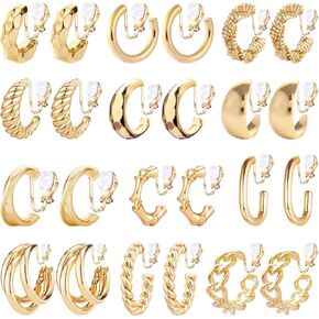 NEWITIN 12 Pairs Gold Clip On Hoop Earrings for Women Retro Chunky Hoop Earring Multiple No Piercing Fake Earring Clip On Earrings for Women in Kuwait