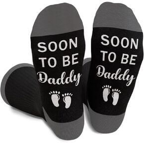 جوارب قريبًا لتكون بابا - فكرة هدية للأب الجديد للرجال، هدايا عيد ميلاد مضحكة لعيد الأب، جوارب مبتكرة له (أسود/رمادي) -01 in Kuwait