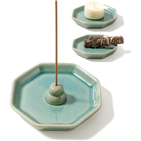 Incense Holder for Sticks, Incense Burner, Ceramic Crackle Glaze Green Incense Holder, Incense Stick Holder with Ash Catcher, ANTIS'S HOME in Kuwait