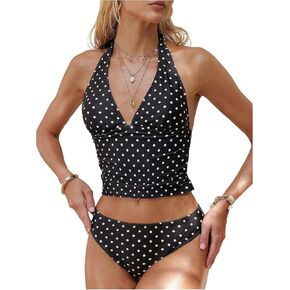Milumia Women's Tankini Swimsuits Polka Dots Halter V Neck Two Piece Bathing Suits in Saudi Arabia
