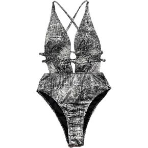 بدلة سباحة نسائية مثيرة من قطعة واحدة من SHENHE برقبة على شكل حرف V وربطة عنق متقاطعة بدون ظهر معدنية in Kuwait