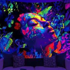 WEBEEDY Blacklight Spring Goddess Tapestry Boho Floral Plants Women Wall Hanging UV Reactive Glow In The Dark Tapestry Neon Blacklight Poster for Bedroom Living Room Gamer Room, 59x51 Inches in Kuwait