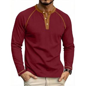 Men's Henry Long Sleeved T-Shirt Cotton Casual Button Lightweight Pullover Shirt Soft Stretch Tees Tops in Kuwait
