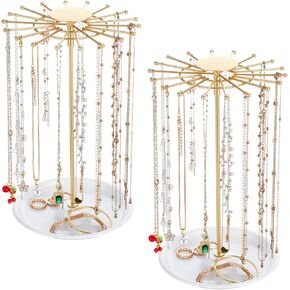 حامل مجوهرات دوار مكون من قطعتين، حامل مجوهرات للقلادة الذهبية، منظم مجوهرات للقلائد والأقراط والخواتم وشجرة تخزين، هدايا للنساء in Kuwait