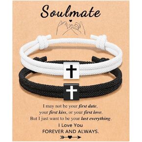 2 Pcs Braided Cross Bracelet for Men Women Adjustable Rope Jesus Bracelet Lucky Strand BFF Wristband Handmade Woven Knot String Bracelets Baptism Christian Religious Gift for Couple Soulmate Easter Basket Stuffer in Kuwait