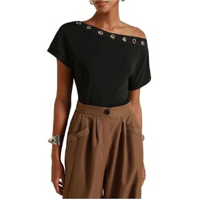 SOLY HUX Women's Y2k Punk Off The Shoulder T Shirt Short Sleeve Grommet Eyelet Tee Summer Going Out Tops in Saudi Arabia