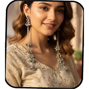 Indian Kashmiri Afghani Earrings for Women Silver Oxidised Gypsy Boho Statement Long Dangle Jhumka Jhumki Earrings Jewelry in Kuwait
