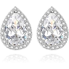 BG&WLing Teardrop Crystal Stud Earrings for Women Silver Post Cubic Zirconia Earring Hypoallergenic Elegant Wedding jewelry for Bride Bridesmaid in Kuwait