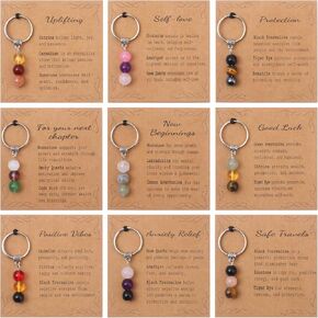 MOZAKA 9PCS Natural Crystal Keychains for New Beginnings, Inspirational Healing Gifts for Women, Anxiety Relief Keychain Set in Kuwait