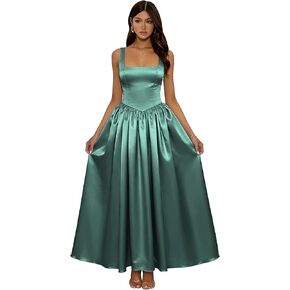 أنيقة ساحة الرقبة الساتان فساتين وصيفة الشرف ألف خط بلا أكمام فساتين السهرة الرسمية TQ028 in Kuwait