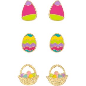 3Pcs Easter Stud Earrings for Women | Easter Bunny Rabit Daisy Carrot Basket Egg Earrings| Holiday Party Gifts in Kuwait
