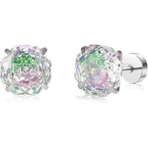 20G Flat Back Earrings for Women 316L Titanium Steel Screw Back Stud Earrings Rose Cut Cubic Zirconia Small Cartilage Earring Hypoallergenic for Sensitive Ears Everyday Wear in Kuwait