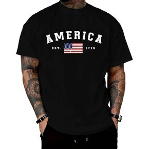 تي شيرت KESIHAN أمريكي 1776 بعلم وطني برقبة دائرية كاجوال تي شيرت عادي للرجال in Kuwait