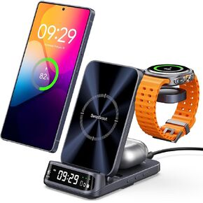 Wireless Charging Station for Samsung, 3 in 1 Wireless Charger for Samsung S24/S23/S22/S21/Z Flip/Fold, for Galaxy Watch 7/Ultra/6/5, Galaxy Buds 3/3 Pro, SwanScout 708S (NO Adapter) in Kuwait
