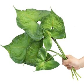 أوراق استوائية صناعية من DuHouse مع جذع طويل - 6 قطع من أوراق القلقاس ذات الأذن الفيل ذات اللمس الحقيقي وأوراق نبات النخيل الصناعي لديكور المنزل، والقطعة المركزية، وحفلات الزفاف، وترتيب الحفلات in Kuwait