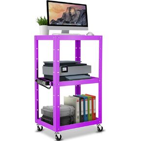 عربة عرض AV قابلة للتعديل بارتفاع Auto Dynasty مع شريط طاقة، عربات تخزين AV متدحرجة لجهاز عرض الفيديو والتلفزيون والطابعات وأجهزة الكمبيوتر المحمول، 4 عجلات، سلك 4 بوصات، 3 منافذ، 2 منافذ USB (أرجواني) in Kuwait