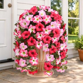 Yastouay Artificial Flowers for Outdoors, 2 Pack Artificial Petunias Fake Flowers, UV Resistant Realistic Hanging Flowers Plants for Outside Porch Patio Garden Spring Summer Decor(Purple White) in Kuwait