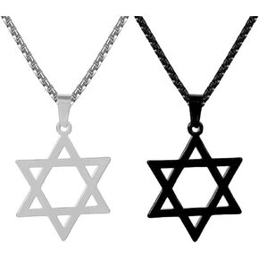 2 قطعة نجمة داود قلادة السداسية قلادة القوطية الشرير السائق روك الهيب هوب قلادة قلادة للرجال النساء - الفضة والأسود in Kuwait