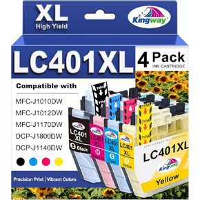 خراطيش حبر LC401XL LC401 MFC-J1010DW لخراطيش حبر Brother MFC-J1010DW MFC-J1012DW MFC-J1170DW MFC-J1800DW MFC J1010DW 401XL خراطيش حبر LC401 - 4 عبوات أسود سماوي أرجواني أصفر in Kuwait