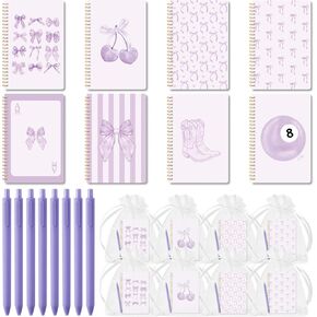 CNhoqc Blue Spiral Journal Notebook - 8-Sets A5 Watercolor Blue Coquette Bow Lined Pages Hardcover Spiral Bound Journal Subject Notebook Ballpoint Pens Organza Bags Work School Note Taking Women Men in Kuwait