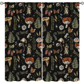 Rustic Mushroom Curtains, Vintage Black Fairytale Boho Forest Woodland Leaves Plants Mushrooms Flowers Windows Treatments Drapes for Kids Boys Girls Bedroom 42x45in（No Blackout） in Kuwait