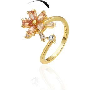 خواتم القلق للنساء - حلقة دوارة على شكل زهرة قابلة للتعديل، حلقة تململ من زهرة الأقحوان وعباد الشمس، مجوهرات مهدئة مطلية بالذهب in Kuwait