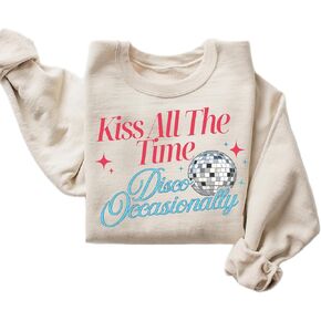 Retro Disco Ball Kiss All The Time Sweatshirt – Vintage Dance Party Graphic Crewneck Pullover, Fun Music Lover Gift in Kuwait