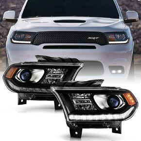 ACANII - من أجل [نموذج هالوجين LED DRL من المصنع] 2016-2020 دودج دورانجو مجموعة المصابيح الأمامية لجهاز العرض الأسود يسار + يمين in Kuwait