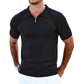 Men's Knit Polo Shirts Short Sleeve Quarter Zip Polo T Shirts Fashion Casual Golf Shirts in Saudi Arabia
