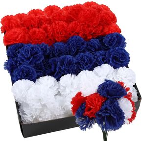 180 Pcs Red Blue White Carnations Artificial Flowers 4th of July 250th Anniversary Decor Fake Silk Patriotic Carnation with 6" Stem for Memorial Veterans Day Cemetery Wreaths DIY Crafts in Kuwait