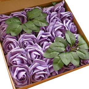 25 قطعة من ورود إسفنجية بيضاء من البولي إيثيلين من ماندي في عبوة هدايا أنيقة لعيد الفصح - رؤوس وردة صناعية لقطع الزفاف المركزية، وباقات الزهور، والحرف اليدوية الزهرية، وهدايا وصيفات العروس in Kuwait