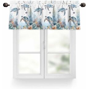 Sea Turtle Kitchen Valance Ocean Coral Curtain Valance for Windows Sea Marine Life Light Filtering Rod Pocket Window Treatment Curtain Valance for Living Room Bedroom 42" W x 12" L in Kuwait