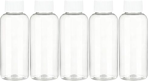 زجاجات غسول الفم الفارغة بحجم السفر 3.4 أونصة، غطاء لولبي أبيض، حاويات أدوات الزينة الشفافة، 5 عبوات in Kuwait