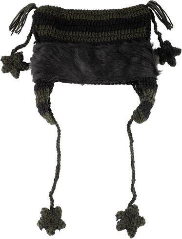 Y2K Cat Beanie with Stars, Black Green Stripe Crochet Hat, Warm Winter Hat for Women, Slouchy Beanies, Vintage Beanies Accessories for 22.4-23.2 in Head in Kuwait