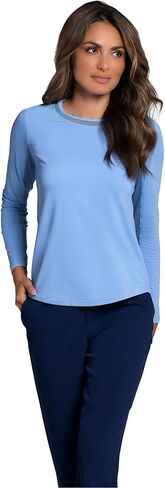 IBKUL Athleisure Wear Sun Protective UPF 50 Icefil Cooling Tech Long Sleeve Crew Neck Top with Under Arm Mesh – 83000 Peri Solid S Blue in Kuwait