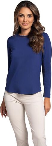 IBKUL Athleisure Wear Sun Protective UPF 50 Icefil Cooling Tech Long Sleeve Crew Neck Top with Under Arm Mesh – 83000 Peri Solid S Blue in Kuwait