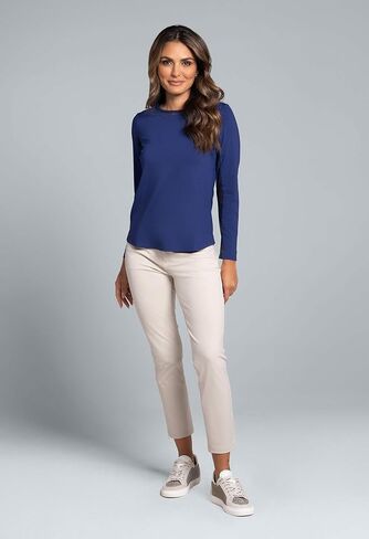 IBKUL Athleisure Wear Sun Protective UPF 50 Icefil Cooling Tech Long Sleeve Crew Neck Top with Under Arm Mesh – 83000 Peri Solid S Blue in Kuwait