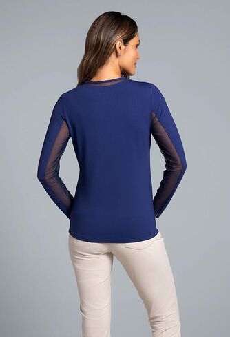 IBKUL Athleisure Wear Sun Protective UPF 50 Icefil Cooling Tech Long Sleeve Crew Neck Top with Under Arm Mesh – 83000 Peri Solid S Blue in Kuwait