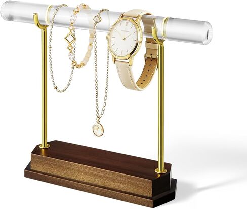 حامل عرض حامل سوار كيفينال، أكريليك شفاف كريستالي مع قاعدة من خشب الجوز، عرض مجوهرات أنيق للبوتيك، بائعي Etsy، دعامات التصوير الفوتوغرافي، هدية لصانعي المجوهرات in Kuwait