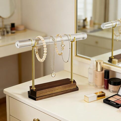 حامل عرض حامل سوار كيفينال، أكريليك شفاف كريستالي مع قاعدة من خشب الجوز، عرض مجوهرات أنيق للبوتيك، بائعي Etsy، دعامات التصوير الفوتوغرافي، هدية لصانعي المجوهرات in Kuwait