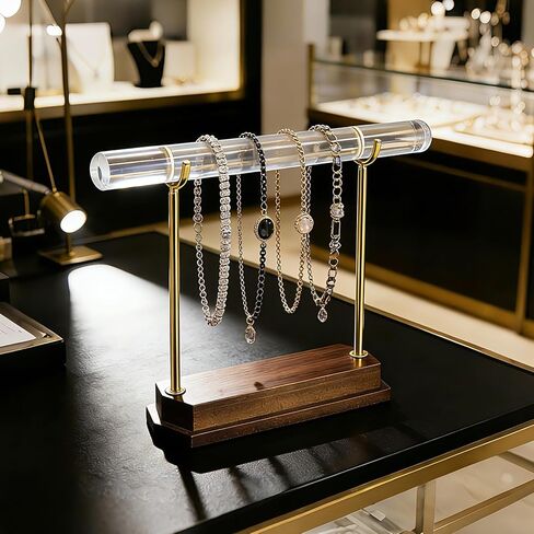 حامل عرض حامل سوار كيفينال، أكريليك شفاف كريستالي مع قاعدة من خشب الجوز، عرض مجوهرات أنيق للبوتيك، بائعي Etsy، دعامات التصوير الفوتوغرافي، هدية لصانعي المجوهرات in Kuwait