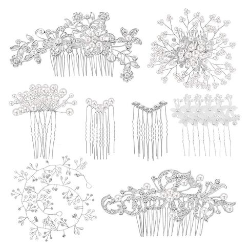 44 Pieces Wedding Hair Comb Faux Pearl Crystal Bride Hair Accessories Hair Side Comb Clips U-shaped Flower Rhinestone Pearl Hair Clips for Bride Bridesmaid (Classic Style) in Kuwait