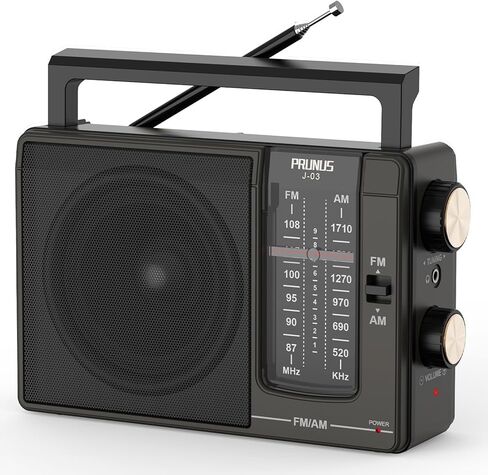 PRUNUS J-03 AM FM Radio Portable Plug in Wall or AA Battery Operated for Home/Outdoor, Large Speaker Excellent Sound, Excellent Reception 19.5 ant, Large Tuning Knobs for Easy to Use,Gifts for Seniors in Kuwait