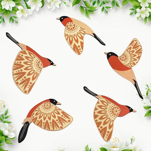 Pursuestar 5Pcs Wooden Birds Wall Decor, Hanging Wood Flying Birds Rustic Folk Scandinavian Wall Art Gifts for Indoor Outdoor Home Living Room Bedroom Office - Black in Saudi Arabia