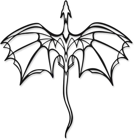 YATEASLU Line Art Dragon Silhouette Metal Wall Decor- Fantasy Winged Dragon Art for Home, Indoor Outdoor Decor (11.81"x11.42", Black) in Kuwait