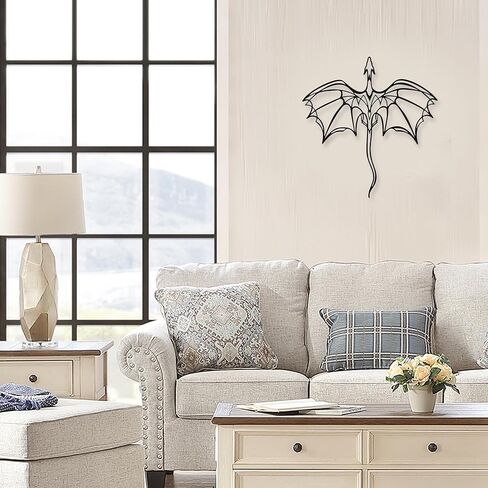 YATEASLU Line Art Dragon Silhouette Metal Wall Decor- Fantasy Winged Dragon Art for Home, Indoor Outdoor Decor (11.81"x11.42", Black) in Kuwait