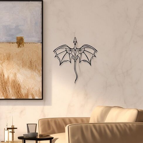 YATEASLU Line Art Dragon Silhouette Metal Wall Decor- Fantasy Winged Dragon Art for Home, Indoor Outdoor Decor (11.81"x11.42", Black) in Kuwait