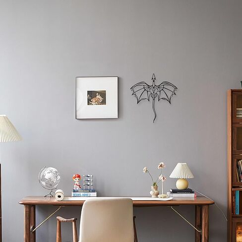 YATEASLU Line Art Dragon Silhouette Metal Wall Decor- Fantasy Winged Dragon Art for Home, Indoor Outdoor Decor (11.81"x11.42", Black) in Kuwait