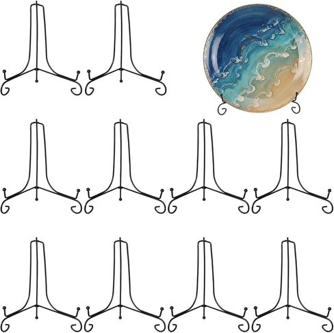 10 Pack Iron Display Stand 10“ Plate Picture Photo Stand for Display, Black Foldable Easel Holder Stand Decorative Metal Plate Holders Display Stand for Photo Frame Book Card Collection Office in Kuwait